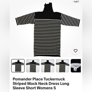 Pomander Place Tuckerneck Striped Mock Neck Dress long sleeve short Women’s S
